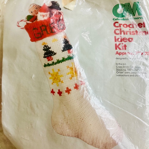 Vintage 1978 Columbia Minerva Crochet Christmas Stocking Idea Kit New Personaliz - Picture 2 of 10